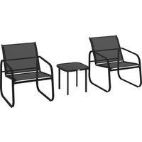 3 Piece Garden Furniture Set, Bistro Set with Mesh Chairs, Glass Table, Black