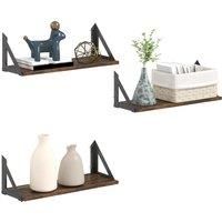 HOMCOM Set of 3 Wall Mounted Floating Shelves, Vintage Wall Shelves for Living Room, Entryway, Bedroom, Rustic Brown