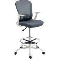 HOMCOM Draughtsman Chair, Mesh Drafting Chair, Ergonomic Office Chair with Flip-up Armrest, Adjustable Foot Ring, Grey