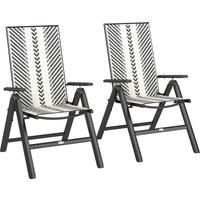 Outsunny Outdoor Rattan Folding Chair with 5-Position Adjustable Backrest, Wicker Garden Dining Chair with Wide Armrest, Set of 2 for Patio, Terrace, Balcony, Grey