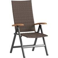 Outsunny Outdoor Folding Rattan Chair with Armrests, High Backrest, for Garden, Camping, Balcony, Porch - Brown