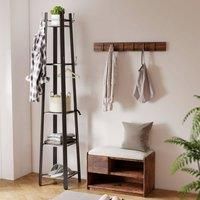HOMCOM Coat Stand, 4 Tier Freestanding Coat Rack with 8 Hooks and 4 Shelves for Clothes, Bags, Hats, Industrial Clothing Organiser for Home, Entryway, Hallway, Bedroom, Grey