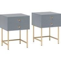 HOMCOM Set of Two Elegant Bedside Tables - Grey/Gold-Tone