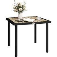 Outsunny Square Garden Dining Table with 5.4cm Parasol Hole, Slatted Top, Metal Frame, 86 x 86 x 71cm, Brown