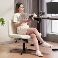 HOMCOM Linen Criss Cross Legged Office Chair with Tilt Function, Cream, Cream