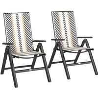 Outsunny Outdoor Rattan Folding Chair with 5-Position Adjustable Backrest, Wicker Garden Dining Chair with Wide Armrest, Set of 2 for Patio, Terrace, Balcony, Black
