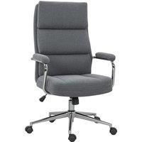 HOMCOM Executive Office Chair, Linen Fabric Computer Desk Chair with Double-Layer Back Cushion, Tilt Function, Height Adjustable for Home, Charcoal Grey