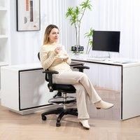 Black Breathable Mesh Drafting Stool Chair, Adjustable Armrest, 55x58x114 cm