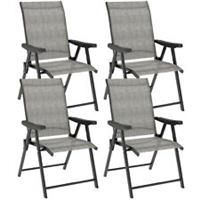 Outsunny 4PCS Folding Chair w/ Breathable Mesh Fabric Seat, Black and Grey