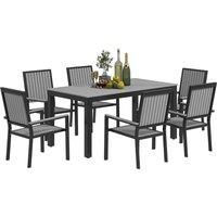 Outsunny 6 Seater Garden Dining Set with Stackable Chairs, Aluminium Frame, Rectangular Plastic Top, Garden Furniture Set, Outdoor Dining Table and Chairs for Patio, Balcony, Poolside, Grey