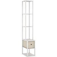 HOMCOM Floor Lamp with Shelves, LED Column Modern Standing Lamp with Fabric Drawer, Adjustable Brightness, Foot Switch for Living Room, Bedroom, Office, White