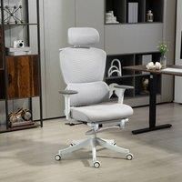 HOMCOM Executive Office Chair Ergonomic Mesh with Rotatable Headrest and Adjustable Lumbar Support Grey, none