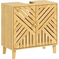 HOMCOM Bamboo Bathroom Under Sink Cabinet with Adjustable Shelf for Basin without Pedestal - Natural