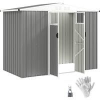 Outsunny 8 x 4 ft Metal Garden Shed, Garden Storage Shed with Window, 4 Vents and Lockable Door, Waterproof Galvanised Steel Tool Storage Shed, Light Grey
