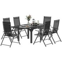 Outsunny 7 Piece Outdoor Dining Set w/ Extendable Table and 6 Folding Chairs