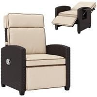 Outsunny Rattan Garden Recliner Sun Lounger w/ Flip Table, Dark Brown/Khaki