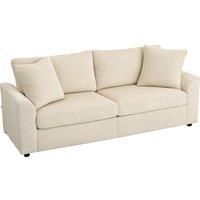 HOMCOM Modern 3 Seater Sofa with Spring Cushion, 212 cm Fabric Jumbo Cord Sofa Couch with 2 Scatter Cushions, Upholstered Corduroy Settee for Living Room, Bedroom, Home Office, Cream White