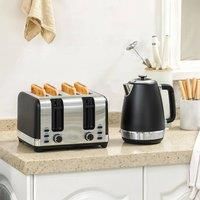 HOMCOM 1.7L 3000W Fast Boil Kettle & 4 Slice Toaster Set Crumb Tray Black uD83DuDDA4