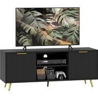 TV Stand Cabinet with 2 Open Shelves and 2 Cabinets for Living Room, Black