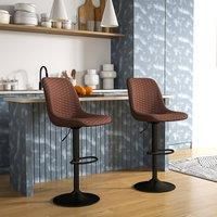 HOMCOM Breakfast Bar Stools Set of 2, Height Adjustable Kitchen Counter Chairs, Swivel Leather Upholstered Barstools with Back, Footrest and Metal Base, Brown