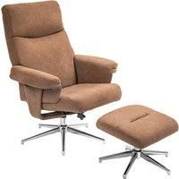 HOMCOM Recliner Chair with Footstool, Upholstered Velvet Fabric Armchair with Adjustable Back, Solid Wood Frame, Light Brown Aosom UK