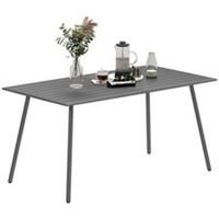 Outsunny Garden Table for 6 Person with Slat Top, Steel Frame, Grey