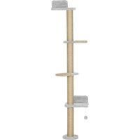 PawHut Wall Mounted Cat Shelves, Cat Climbing Wall with 4 Climbing Platforms, Jute Scratching Post and Toy Ball,180cm Tall, Light Grey