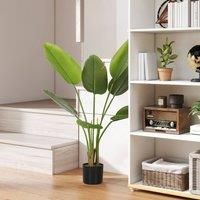 HOMCOM 109cm Artificial Bird of Paradise Plant, Faux Banana Leaf Tree with PEVA Leaves and Flocking, Decorative Palm Tree in Pot for Home Office Decor, Green