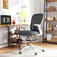 HOMCOM Drafting Chair, Swivel Draughtsman Chair, Ergonomic Office Chair, Mesh Standing Desk Chair with Flip-up Armrest, Lumbar Support, Adjustable Foot Ring, Grey
