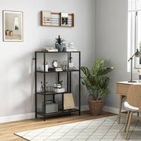 HOMCOM 4-Tier Bookshelf, Industrial Bookcase with Metal Frame, Storage Shelving Unit, Freestanding Shelves for Home Office, Study, Living Room, Bedroom, Charcoal Grey