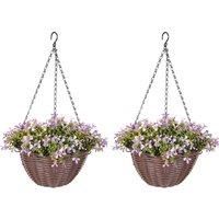 Set of 2 Artificial Hanging Baskets with Flowers for Home Office Decor, Purple