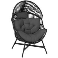 Outsunny Standing Rattan Garden Egg Chair with Headrest, Charcoal Grey