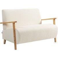 Small 2 Seater Sofa, Upholstered Loveseat Couch with Wood Frame, Cream