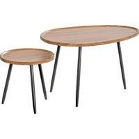 HOMCOM Nesting Coffee Table Set of 2, 80cm Modern Stacking End Side Table with Metal Legs for Living Room Bedroom Office, Chestnut Wood Effect