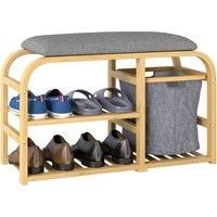 HOMCOM Bamboo Shoe Rack Bench with Padded Seat - Nature Wood Finish