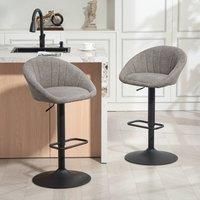 HOMCOM Bar Stools Set of 2, Upholstered Swivel Barstools, Height Adjustable Breakfast Bar Chairs with Backrest and Footrest for Kitchen Island Counter, Dining Room, Grey