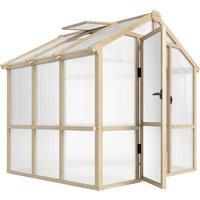 6.6 x 6ft Polycarbonate Greenhouse, Wooden Greenhouse with Lockable Door, Brown