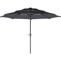 Outsunny 3-Tier Garden Parasol with Solar LED Lights, UPF 30+, Tilt Mechanism & Crank Handle, for Market Terrace, Dark Grey
