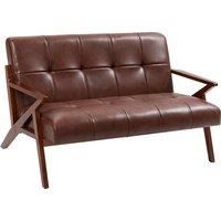 Vintage 2 Seater Sofa with Solid Wood Frame, Compact Tufted Small Sofa, Brown