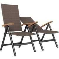 Outsunny 2 Pieces Outdoor Foldable Dining Chair with Armrests, High Backrest, for Garden, Camping, Balcony, Brown