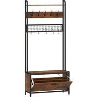 HOMCOM 5-In-1 Industrial-Style Hallway Tree - Brown/Black