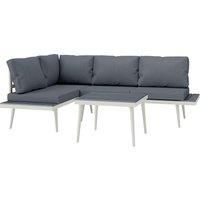Outsunny 3 Piece Garden Furniture Set with 5-Level Adjustable Lounger, L Shaped Garden Corner Sofa with Cushions, Mesh Seat, Slatted Wood-Grain Table, Outdoor Furniture Set for Conservatory, Grey