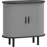 HOMCOM Tambour Sideboard with Fluted Sliding Doors, Modern Kitchen Cupboard with Storage Shelves and Wooden Legs, Grey