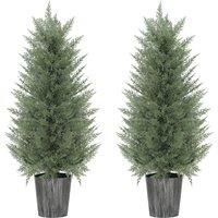 HOMCOM 90cm Artificial Cypress Trees Set of 2, UV Resistant Artificial Plants with Decorative Pot, Fake Plants for Indoor Outdoor Decor, Green