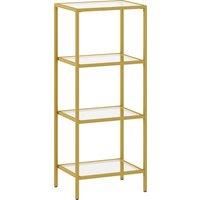 HOMCOM 4-Tier Shelving Unit, Glass Shelf, Vertical Storage Shelf for Living Room, Home Office, Bedroom, Bathroom, Gold Tone