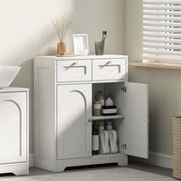 HOMCOM Bathroom Floor Cabinet with 2 Drawers, Freestanding Bathroom Storage Unit with Adjustable Shelf and Arched Doors, White