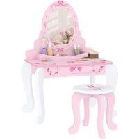 AIYAPLAY Kids Dressing Table Set, Vanity Table with Stool, Mirror, Drawer, Desktop Storage, Ballet Theme, Pink