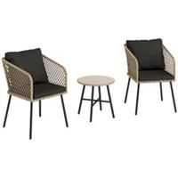 Outsunny 3 Piece Rattan Bistro Set with Cushions, Nature Wood Finish