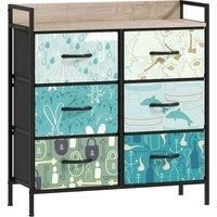 Chest of Drawers for Bedroom, 6-Drawer Fabric Dresser with Open Shelf, Blue