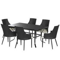 Outsunny 6 Seater Garden Furniture with Cushions, Parasol Hole, Cream White